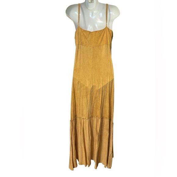 Elan Golden Yellow Tie Front Tiered Maxi Dress - Picture 7 of 9